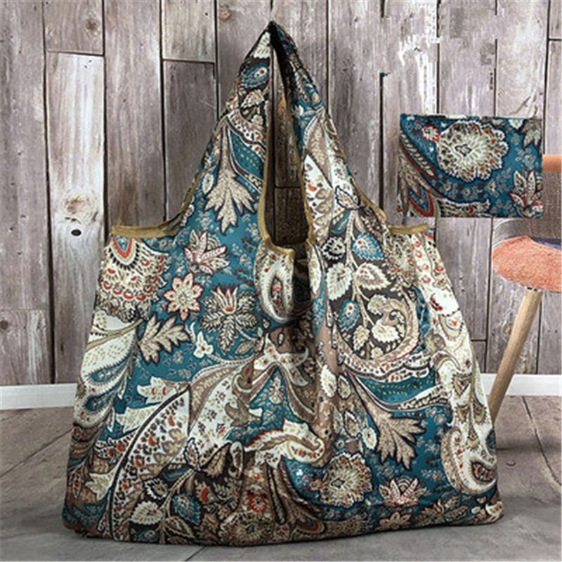 Thick Magic style Nylon Large Tote ECO Reusable Polyester Portable Shoulder Handbag Cartoon Folding Pouch Shopping Bag Foldable