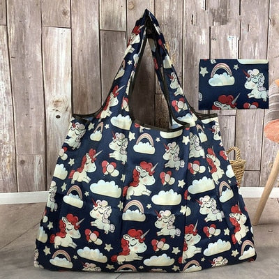 Thick Magic style Nylon Large Tote ECO Reusable Polyester Portable Shoulder Handbag Cartoon Folding Pouch Shopping Bag Foldable