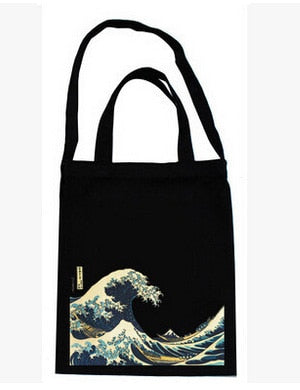 Raged Sheep Fashion Cotton Grocery Tote Shopping Bags Folding Shopping Cart Eco Grab Reusable Bag With Sea Wave Print