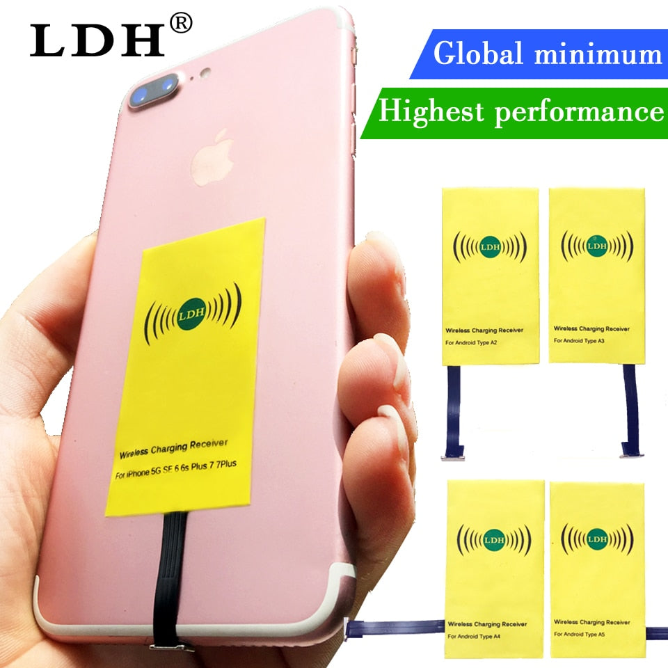 LDH Qi Wireless Charger Receiver For iPhone 7 6 6s 5Plus Wireless Charging Micro Type C Adapter For Samsung Xiaomi Android Phone
