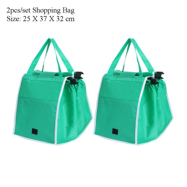 4pcs/2pcs Set Thicken Cart Trolley Supermarket Shopping Bags Folding Bags Eco-Friendly Reusable Shopping Handbags Portable Totes