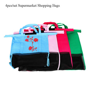 4pcs/2pcs Set Thicken Cart Trolley Supermarket Shopping Bags Folding Bags Eco-Friendly Reusable Shopping Handbags Portable Totes