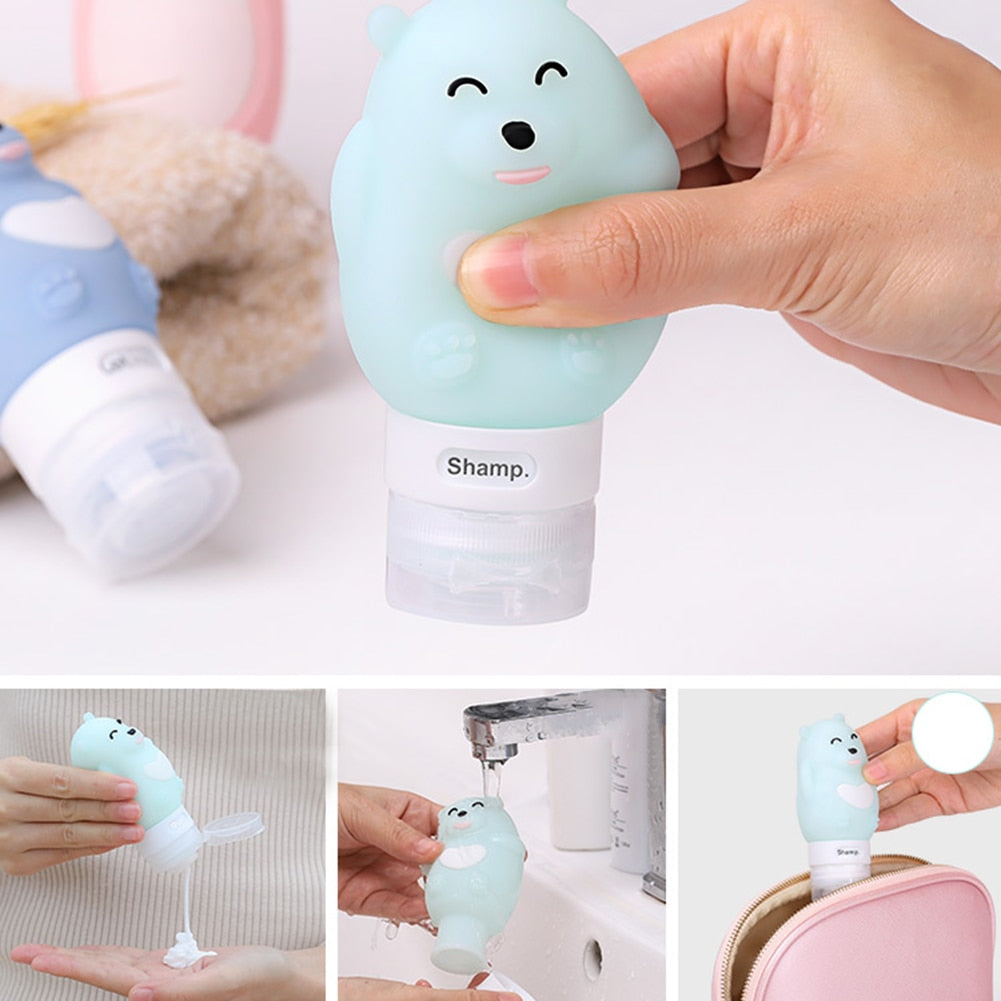 New Portable Cartoon Bear Penguin Animal Silicone Travel Case Organizer Shampoo Shower Gel Lotion Storage Refillable Bottle