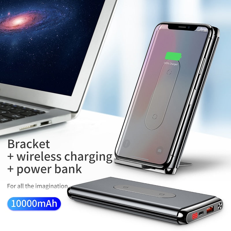 Baseus 10000mAh Portable Charger QI Wireless Charger Power Bank For iPhone Samsung PD + QC3.0 Fast Charging USB Powerbank solar
