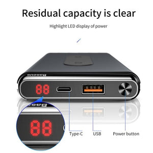 Baseus 10000mAh Portable Charger QI Wireless Charger Power Bank For iPhone Samsung PD + QC3.0 Fast Charging USB Powerbank solar