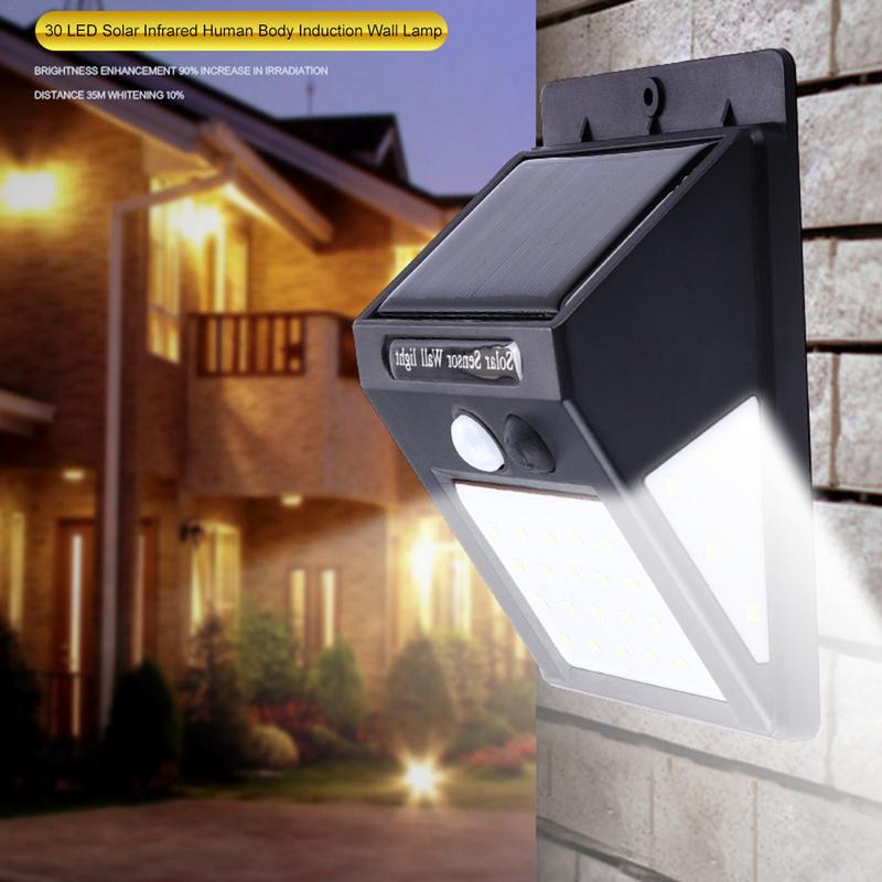 30 LED Solar Energy Infrared Human Body Induction Wall Lamp Rainwater-proof Intelligent Resistant High-light Ball Courtyard Lamp